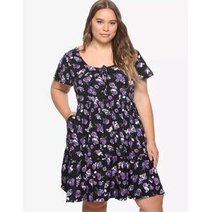 Hot Topic 3 Plus Size Purple Flowers & Skulls Dress 3X 22 24